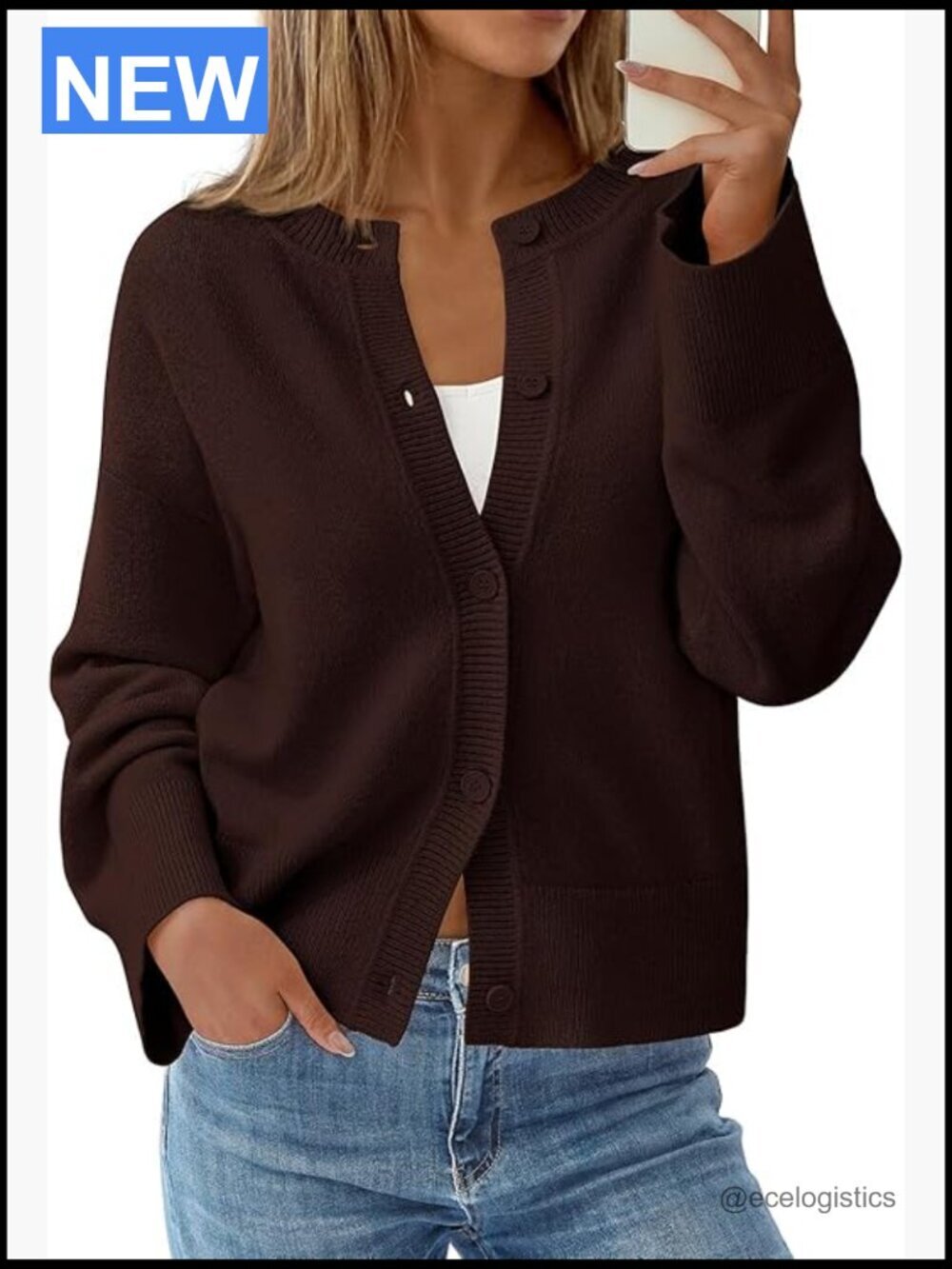 Oversized Puff Sleeve Button Up Cardigan Sweater Chunky Knit Fall